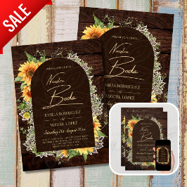 Boda de Girasoles de Madera Rústica Bilingüe Kaart