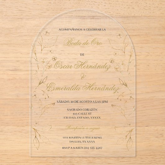 Boda de oro bewerkbaar acryl uitnodigingen (Voorkant)