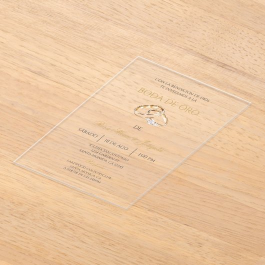 Boda de oro bewerkbaar acryl uitnodigingen (Laagn)