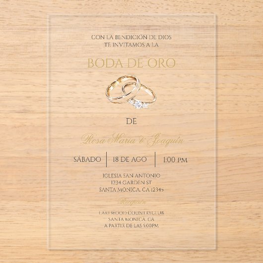 Boda de oro bewerkbaar acryl uitnodigingen (Voorkant)