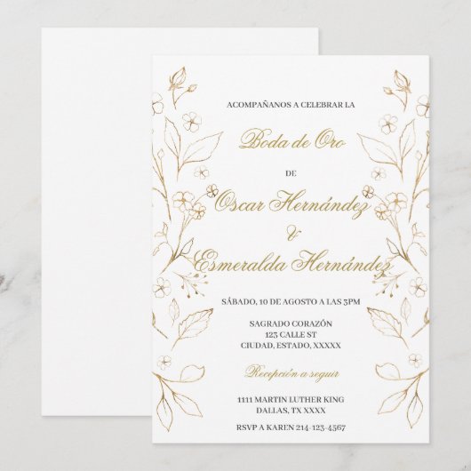 Boda de oro bewerkbaar kaart (Voorkant / Achterkant)