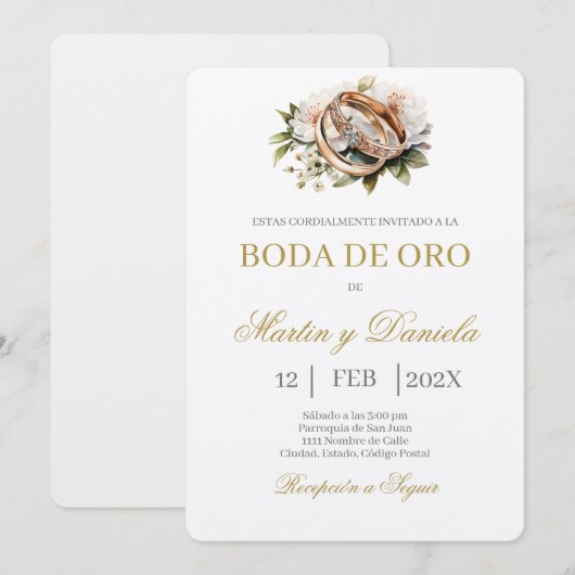 Boda de oro bewerkbaar kaart (Voorkant / Achterkant)