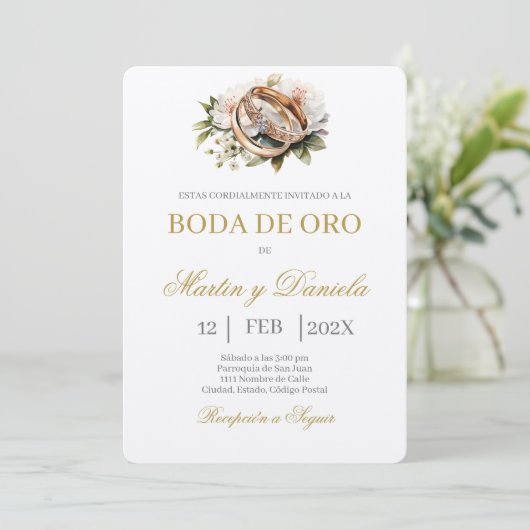 Boda de oro bewerkbaar kaart (Staand voorkant)