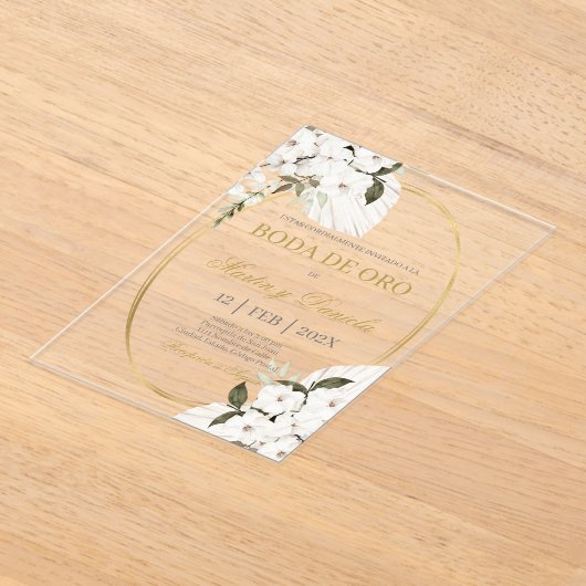 Boda de oro con boho blanco acryl uitnodigingen (Laagn)