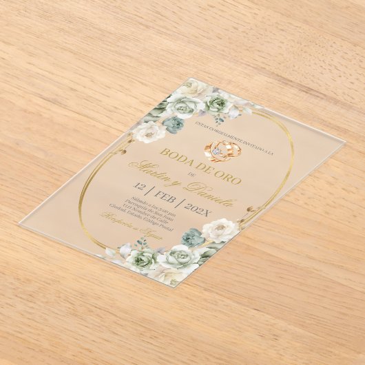 Boda de oro con boho blanco acryl uitnodigingen (Laagn)