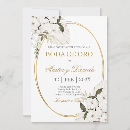 Boda de oro con boho blanco kaart (Voorkant)
