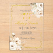 Boda de oro con flor blanca acryl uitnodigingen (Voorkant)