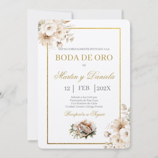 boda de oro con flor blanca kaart (Voorkant)