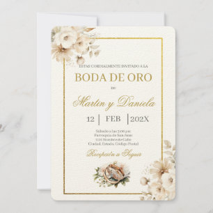 boda de oro con flor blanca kaart