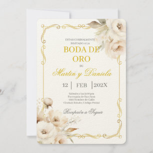 Boda de oro con flor blanca kaart