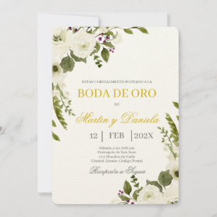 Boda de Oro con Ramo de flor blanca Kaart