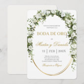 Boda de oro con ramo de flores blancas kaart (Voorkant / Achterkant)