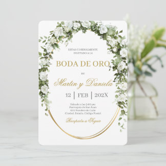 Boda de oro con ramo de flores blancas kaart
