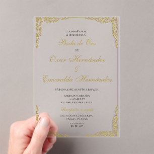 Boda de oro elegante bewerkbaar acryl uitnodigingen