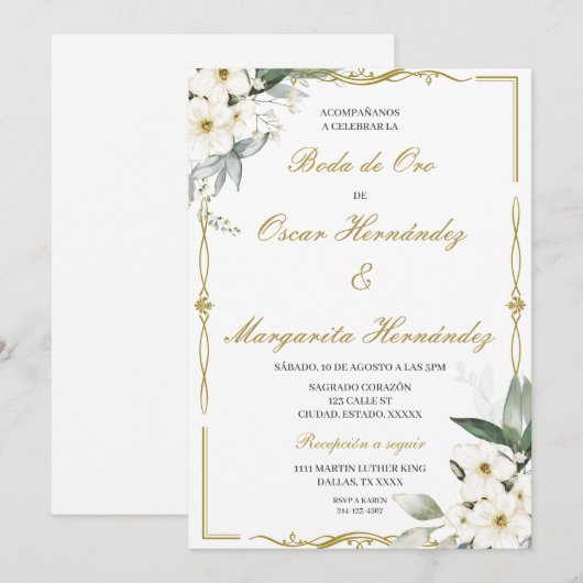 Boda de oro elegante bewerkbaar kaart (Voorkant / Achterkant)