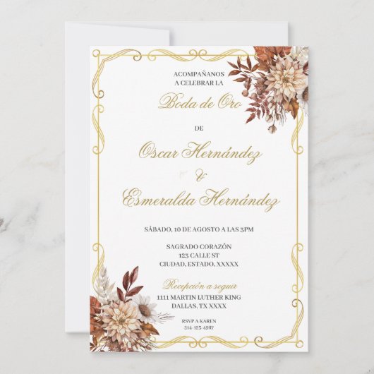 Boda de oro elegante bewerkbaar kaart (Voorkant)