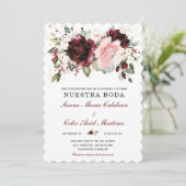 Boda en oro burdeos y rosa rubor kaart (Staand voorkant)