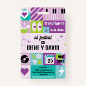 Boda Festivalera Azul Turquesa Lila Retro WedFest Badge (Voorkant)