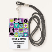 Boda Festivalera Azul Turquesa Lila Retro WedFest Badge (Achterkant met draagriem)