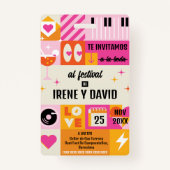 Boda Festivalera Naranja y Rosa Retro WedFest Badge (Voorkant)