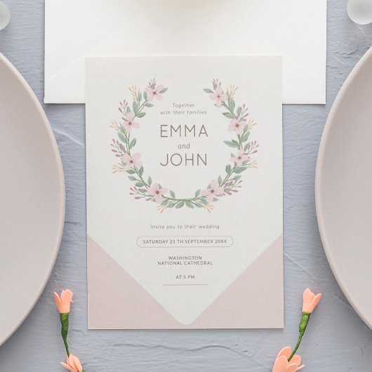 Boda romántico rosa corona de flores silvestres kaart