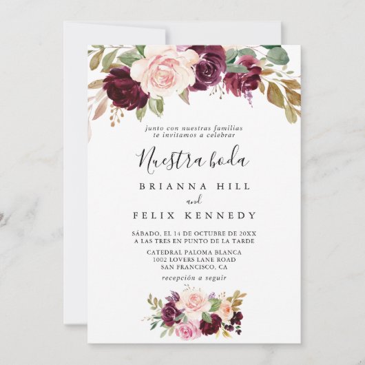 Boda Wedding Rustic Floral Botanical Nuestra Boda Kaart (Voorkant)