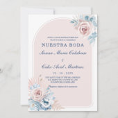 Bodas en azul empolvado y rosa rubor kaart (Voorkant)