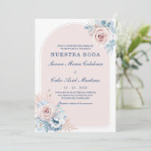 Bodas en azul empolvado y rosa rubor kaart (Staand voorkant)