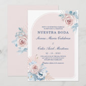 Bodas en azul empolvado y rosa rubor kaart (Voorkant / Achterkant)