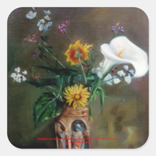 Bodegón de flores/Still life of flowers Vierkante Sticker (Voorkant)