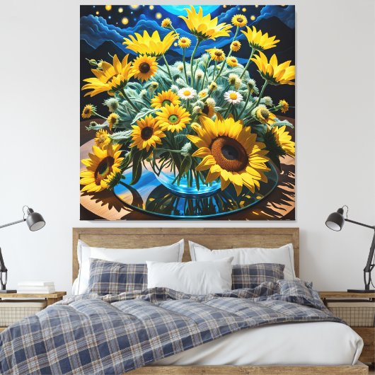 Bodegón Flores y Noche 1 - 001 Canvas Afdruk (Insitu (Slaapkamer))