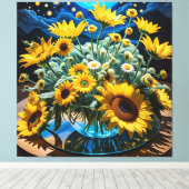 Bodegón Flores y Noche 1 - 001 Canvas Afdruk (Insitu (Houten vloer))