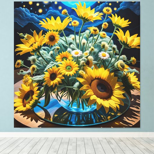 Bodegón Flores y Noche 1 - 001 Canvas Afdruk (Insitu (Houten vloer))