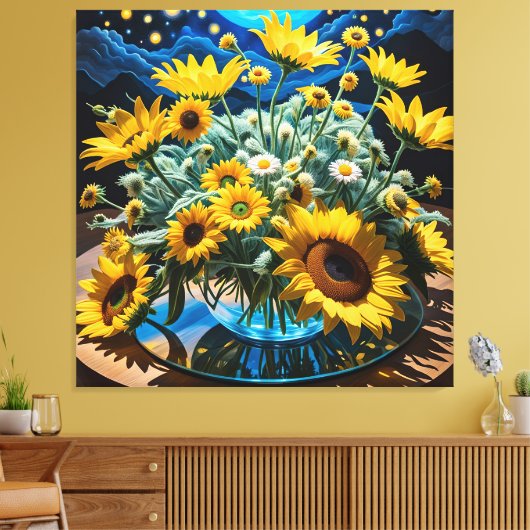 Bodegón Flores y Noche 1 - 001 Canvas Afdruk (Insitu (Woonkamer))