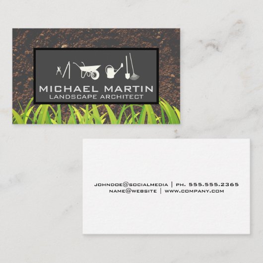 Bodem en groeiend gras | tuingereedschap visitekaartje (Voorkant / Achterkant)