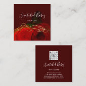 Bodemafscheiding QRCODE-Roos Rood Burgund Floral Vierkante Visitekaartje (Voorkant / Achterkant)