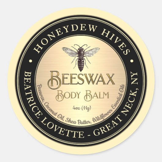Bodembalsetiket Koningin Bee Metallic Gold en Zwar Ronde Sticker (Voorkant)