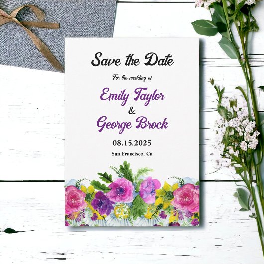 Bodembedekking met bijtende kleurrijke bloemen save the date