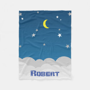 Bodemblauw en White Starry Sky Moon aanpassen Fleece Deken
