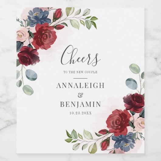 Bodemboor Floral Waterverf Botanical Mr. en Mrs. Wijn Etiket (Enkel label)