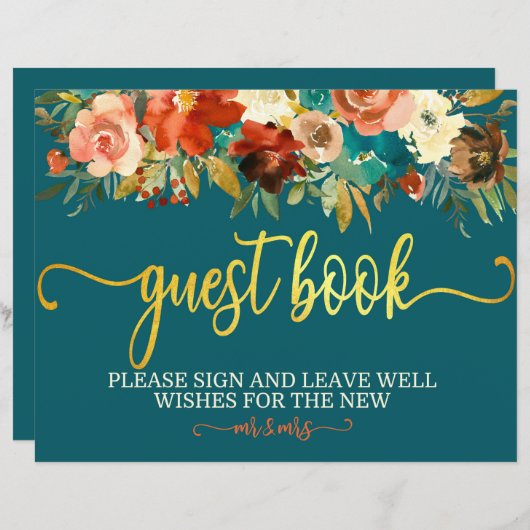 Bodembord voor bruiloft - Blauwgroen en Oranje huw (Voorkant / Achterkant)