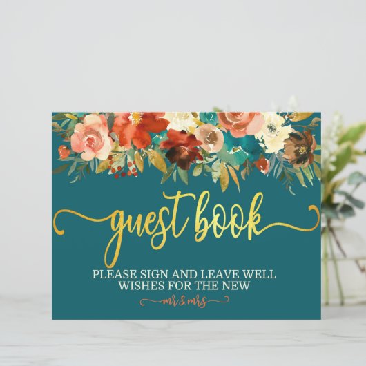 Bodembord voor bruiloft - Blauwgroen en Oranje huw (Staand voorkant)