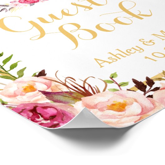 Bodembord voor gasten | Elegant Chic Floral Gold Poster (Hoek)