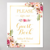 Bodembord voor gasten | Elegant Chic Floral Gold Poster (Voorkant)