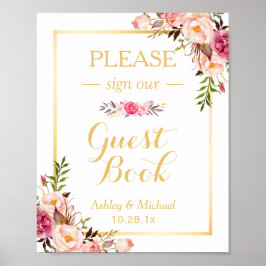 Bodembord voor gasten | Elegant Chic Floral Gold Poster