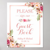 Bodembord voor gasten | Trendy Roos Gold Floral Poster (Voorkant)