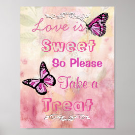 Bodembord voor Snoep Buffet, roze en Butterflies Poster