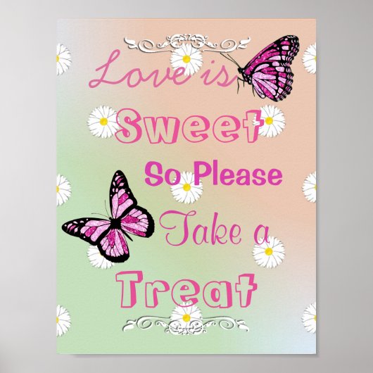 Bodembord voor Snoep Buffet, roze en Butterflies Poster (Voorkant)