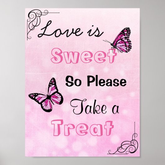 Bodembord voor Snoep Buffet, roze en Butterflies Poster (Voorkant)