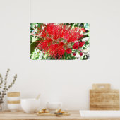 Bodemborstelventilator Rode tropische Floral Poster (Keuken)